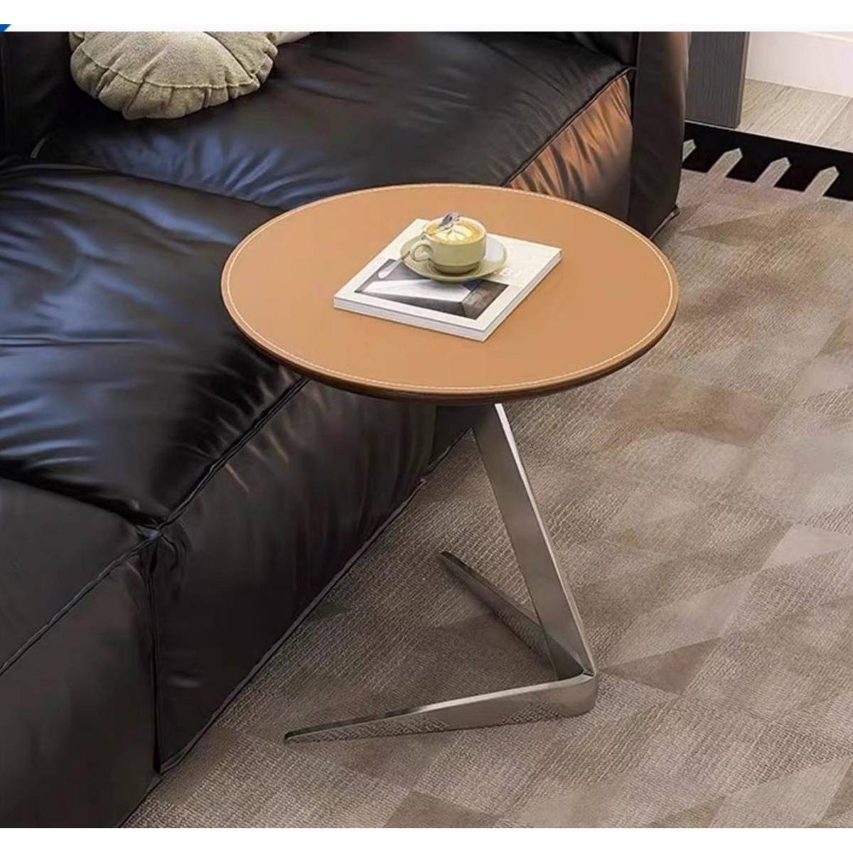 Saddle Leather Side Table Round Table (Z60-B02)