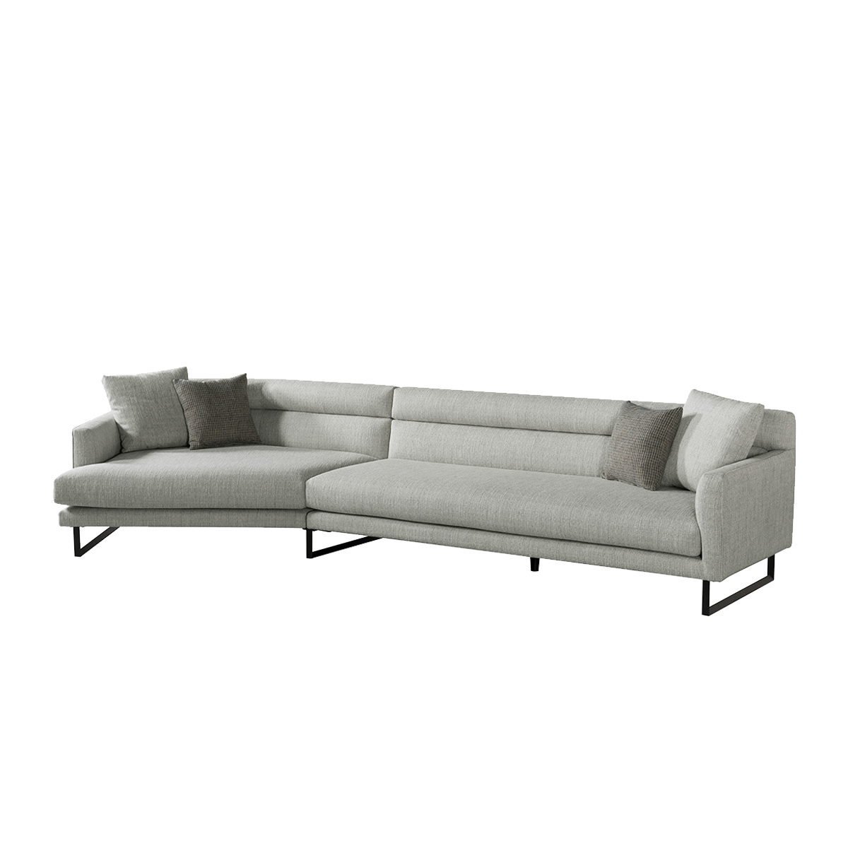 Angled view of the light grey sofa showing the chaise section