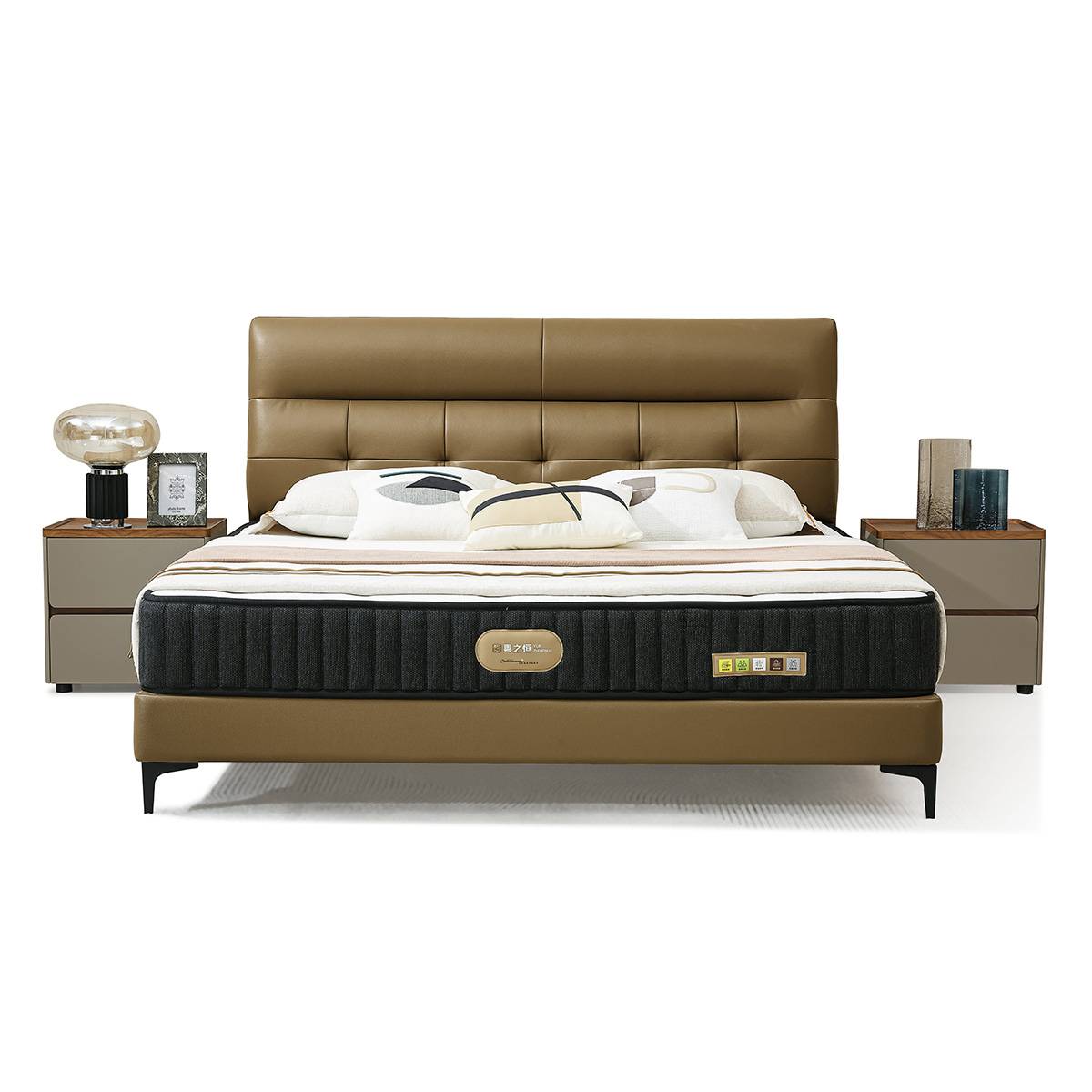 Front view of the bed with matching bedside tables