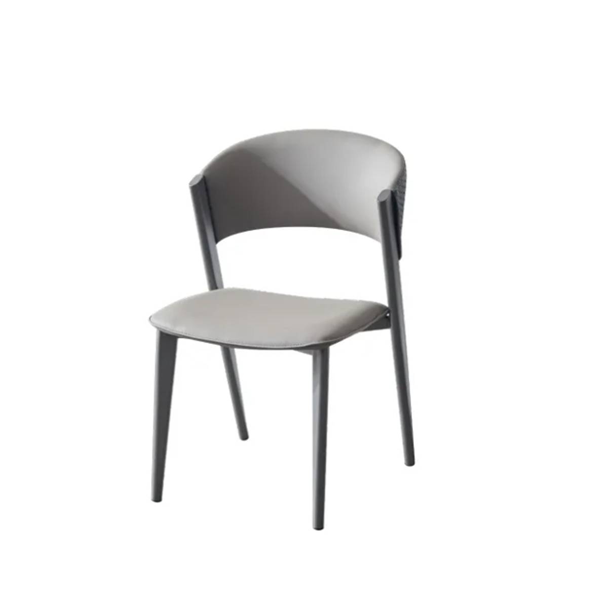 Dark grey modern dining chair with carbon steel legs and woven backrest