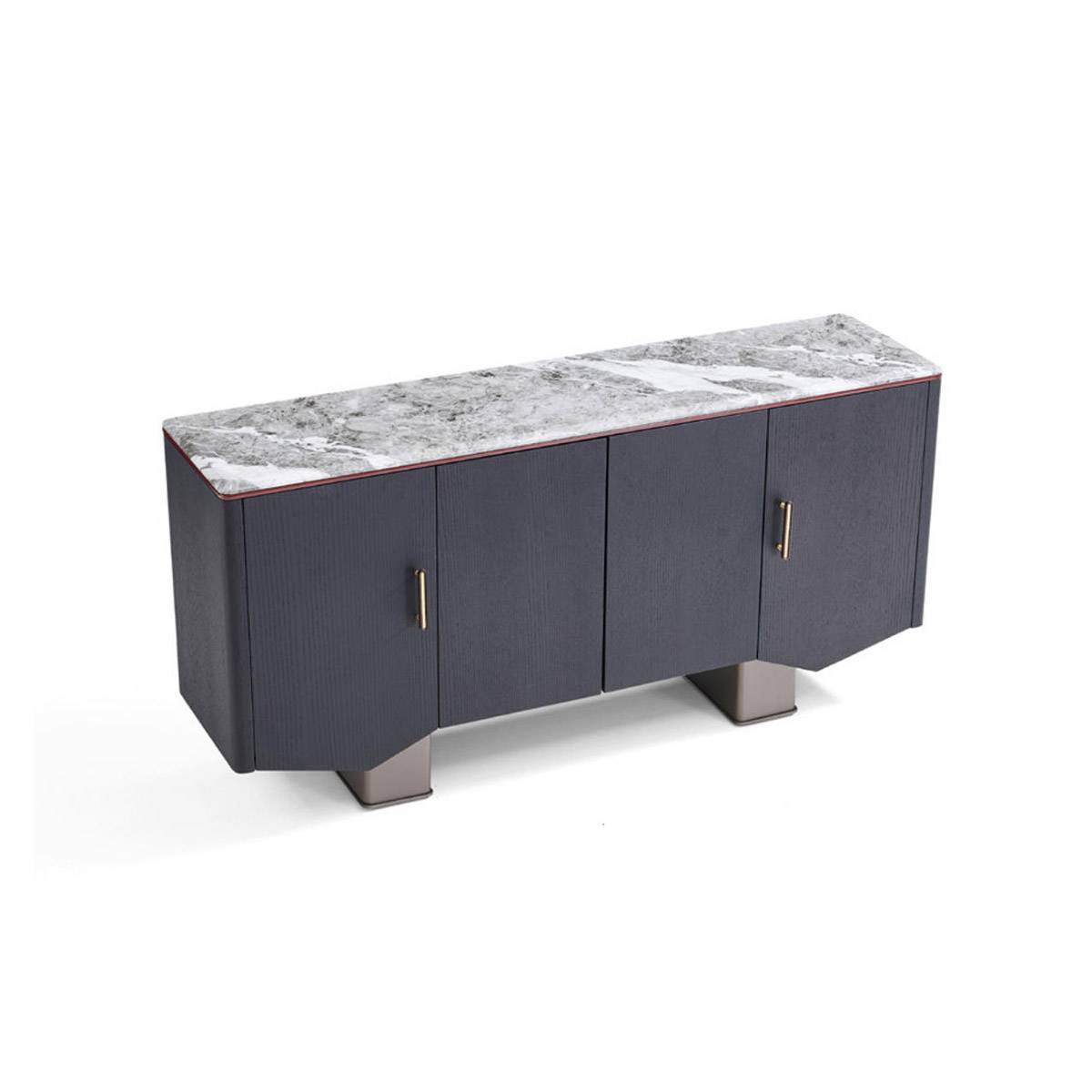 Angled view of the sideboard showing depth and marble top