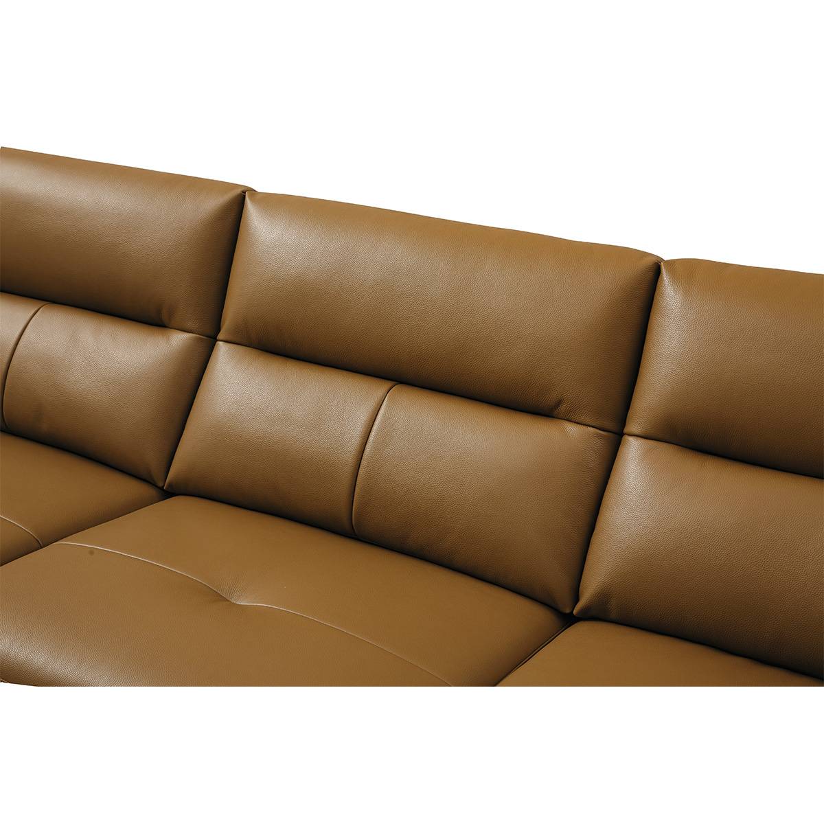 Close-up detail of the leather backrest and stitching