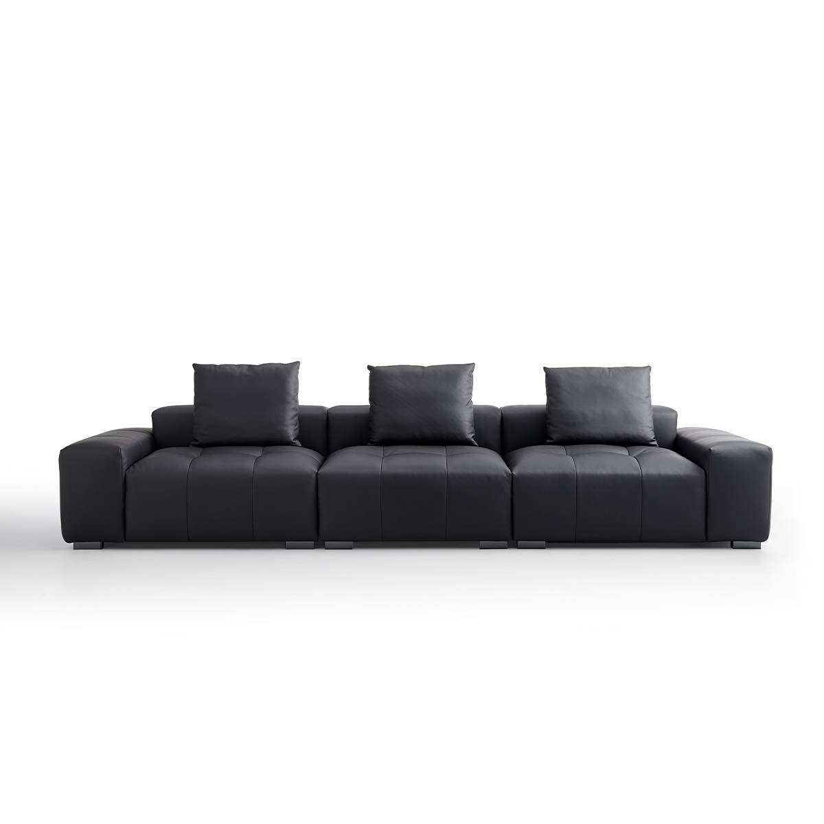 Front view of the black leather sofa on white background