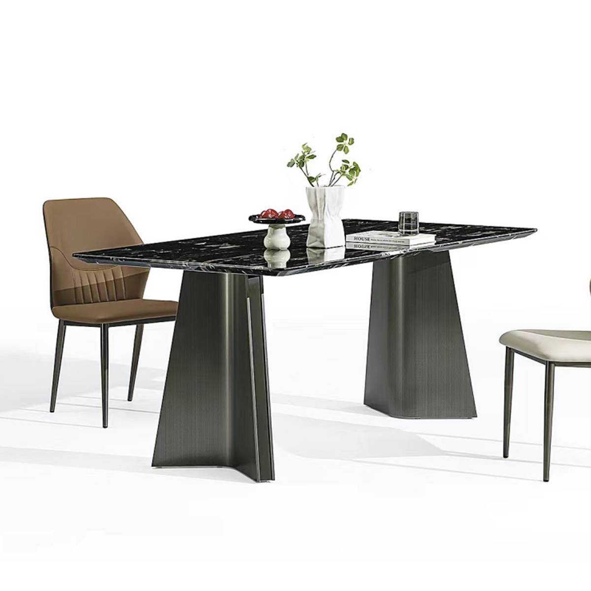 Black Ice Flower Natural Stone Luxury Dining Table (B63-B2537)