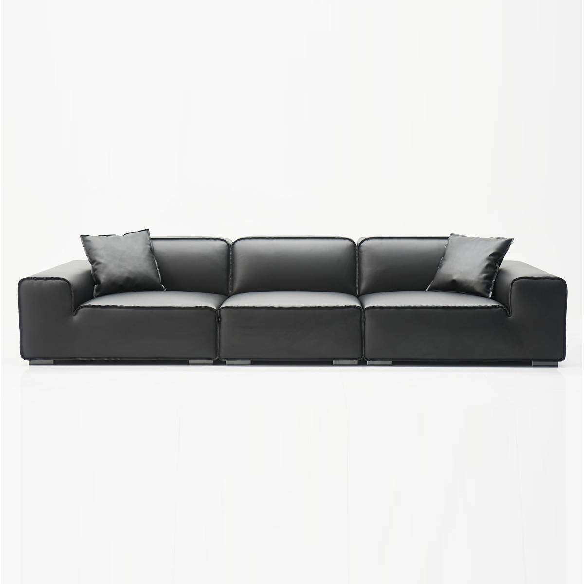 Studio shot of the black leather sofa against a white background