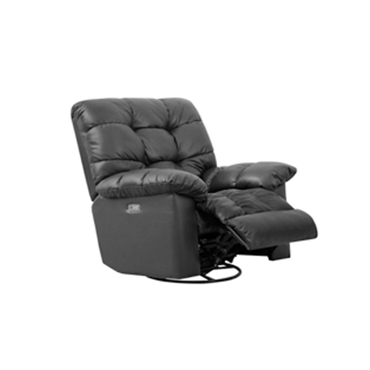 Side view of the recliner in fully reclined position showing footrest
