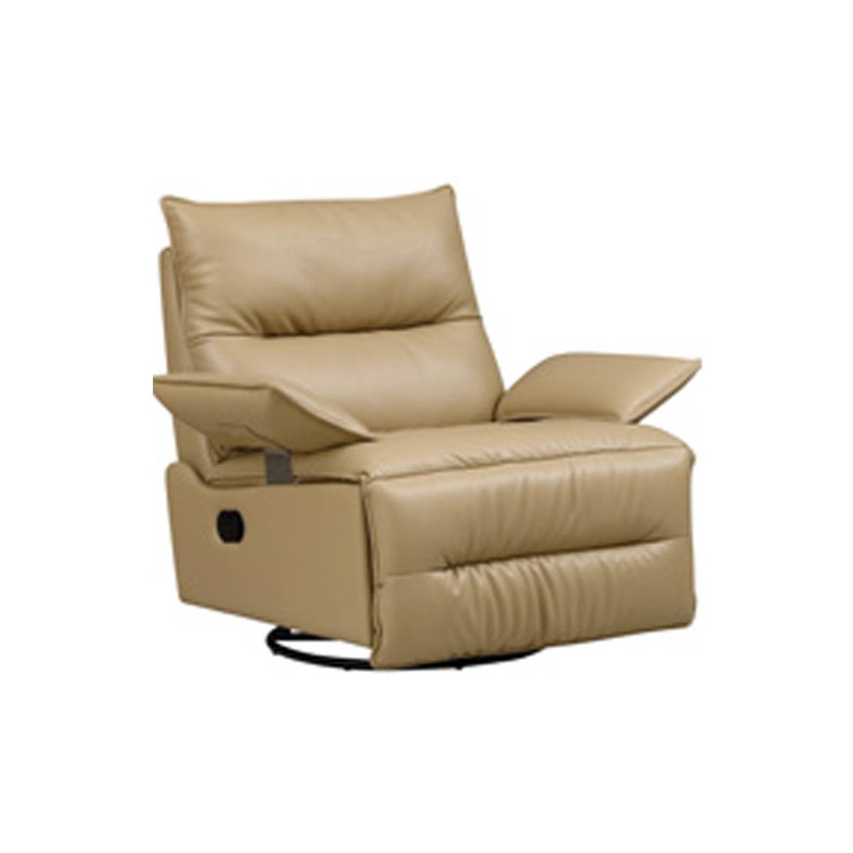 Beige recliner chair in upright position with armrests visible