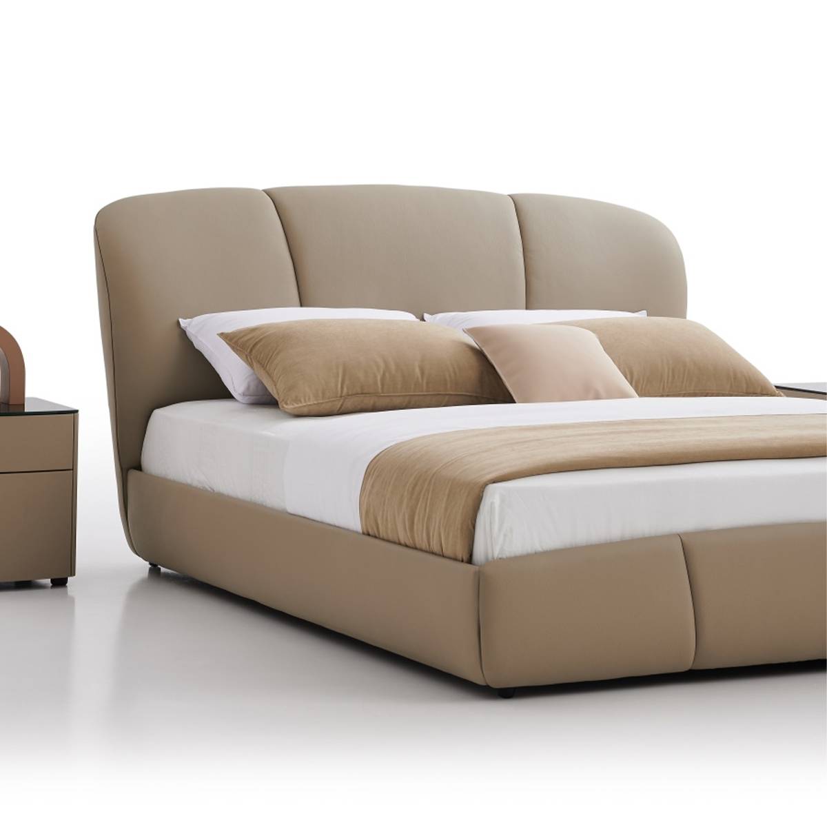 Close-up view of the bed frame and pillows