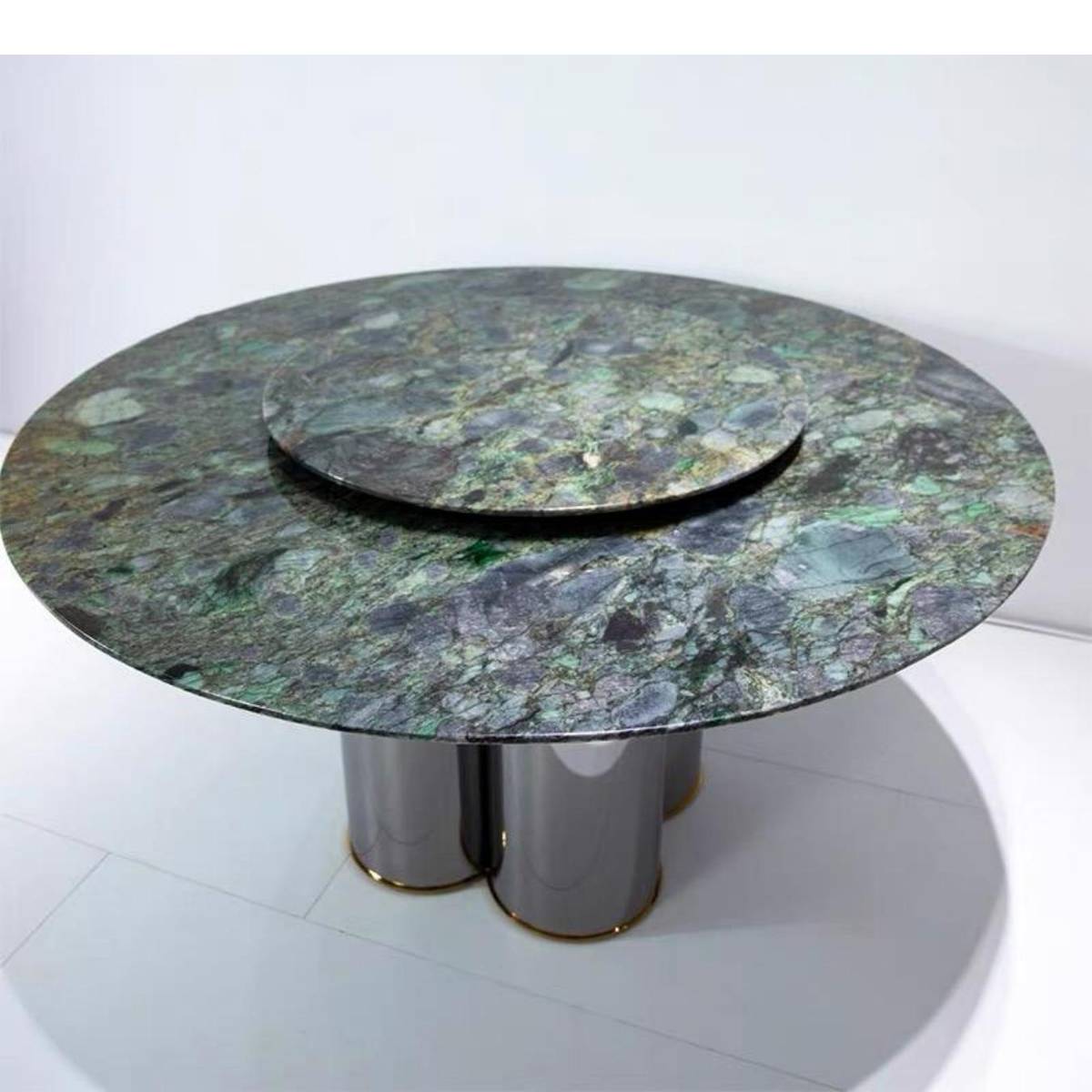 Imported Emerald Natural Marble Luxury Stone Round Dining Table with Stainless Steel Mirror Base (Z60-S95)