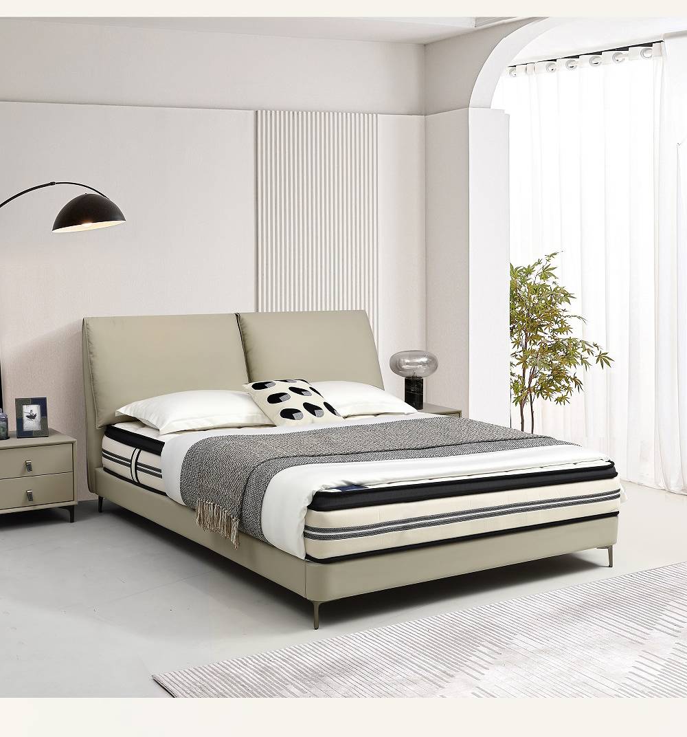 Close-up of the bed headboard and pillows