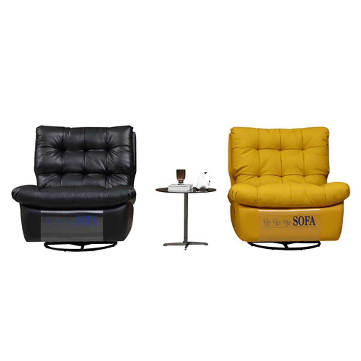 Comparison of black and yellow versions of the recliner chair