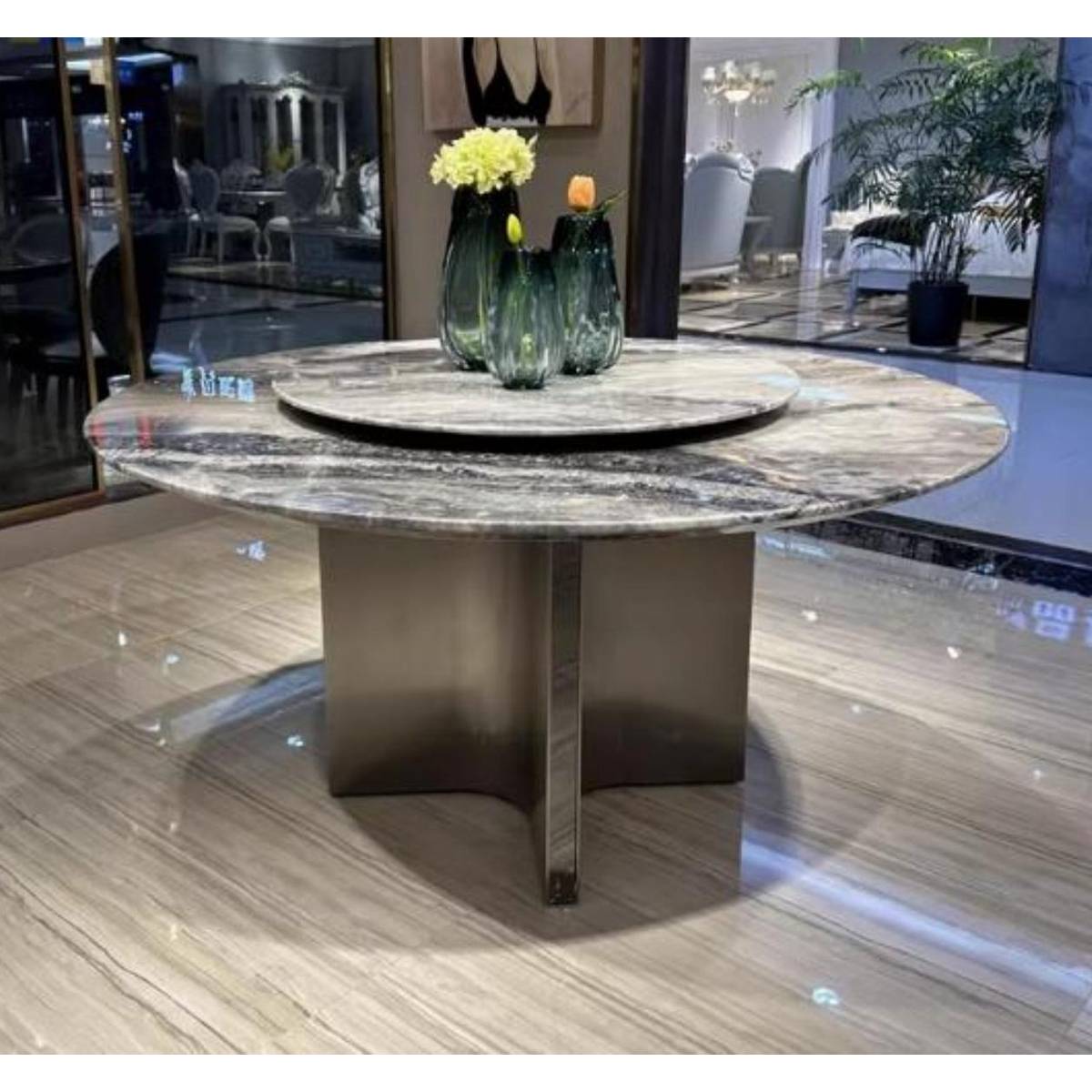 Imported Venice Brown Natural Marble Luxury Stone Round Dining Table with Stainless Steel Grey Steel Starfish Base (Z60-S92)