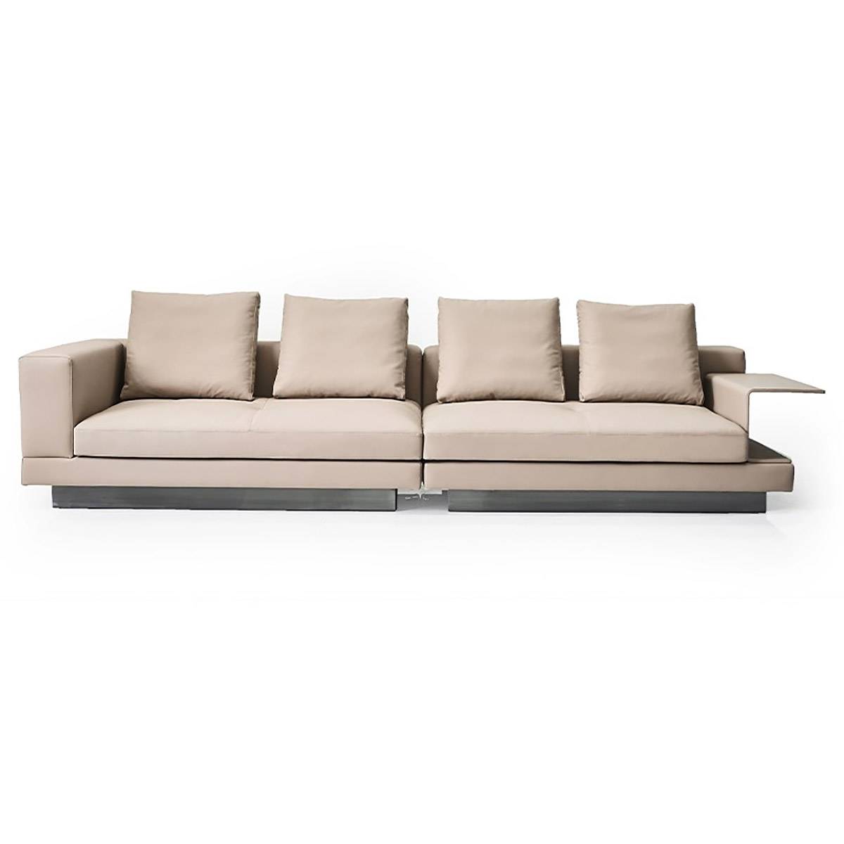 Front view of the beige 4-seater sofa with four back cushions