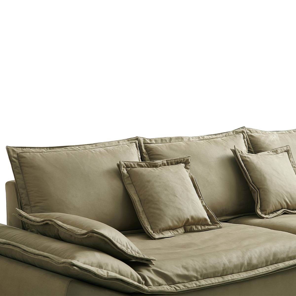 Detail view of the back cushions and throw pillows