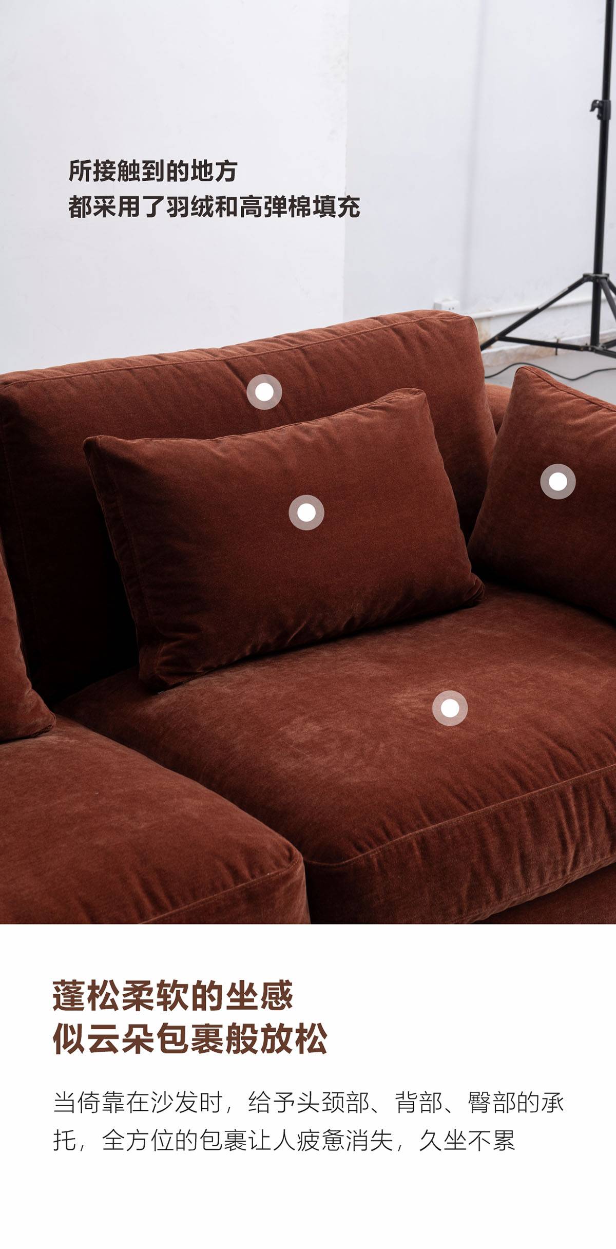 Diagram showing down and high-resilience cotton filling in cushions