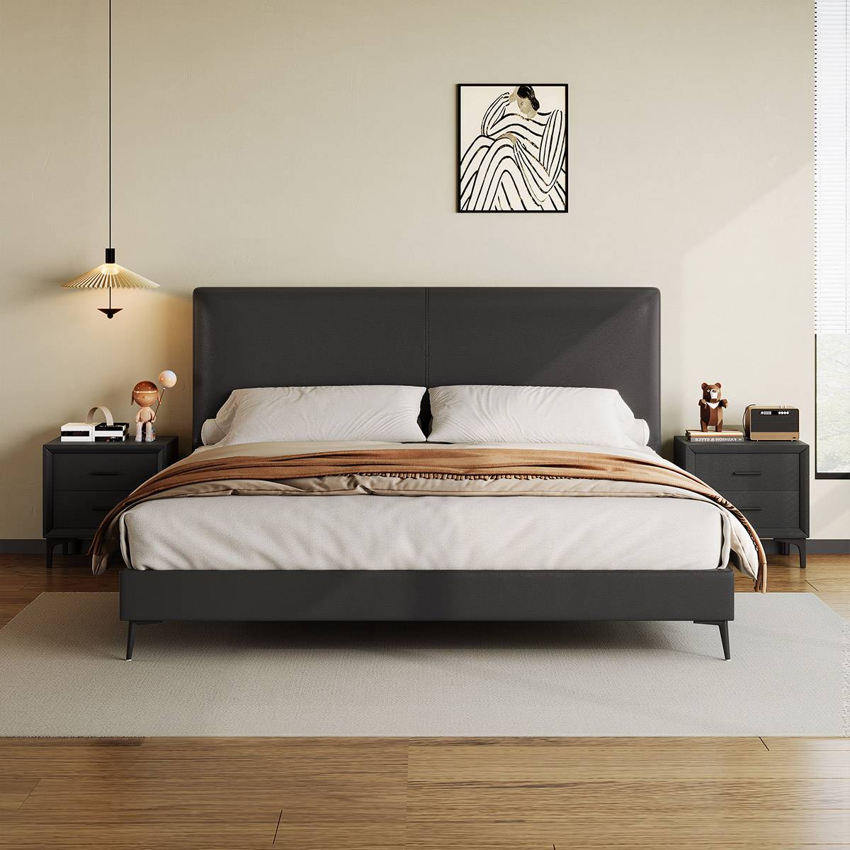 Front view of the bed highlighting the symmetrical design and headboard