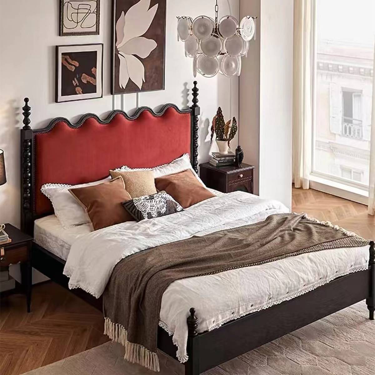 Angled view of mid-century bed in bedroom setting