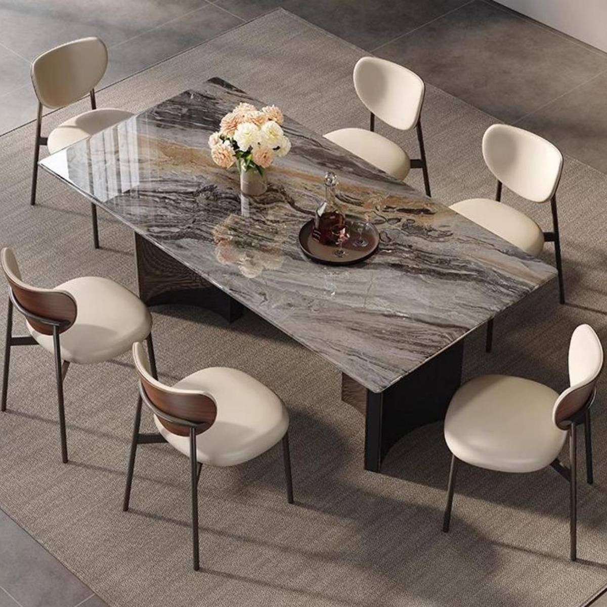 Imported Venice Brown Natural Marble Luxury Stone Dining Table with Mercedes Base (Z60-S49)