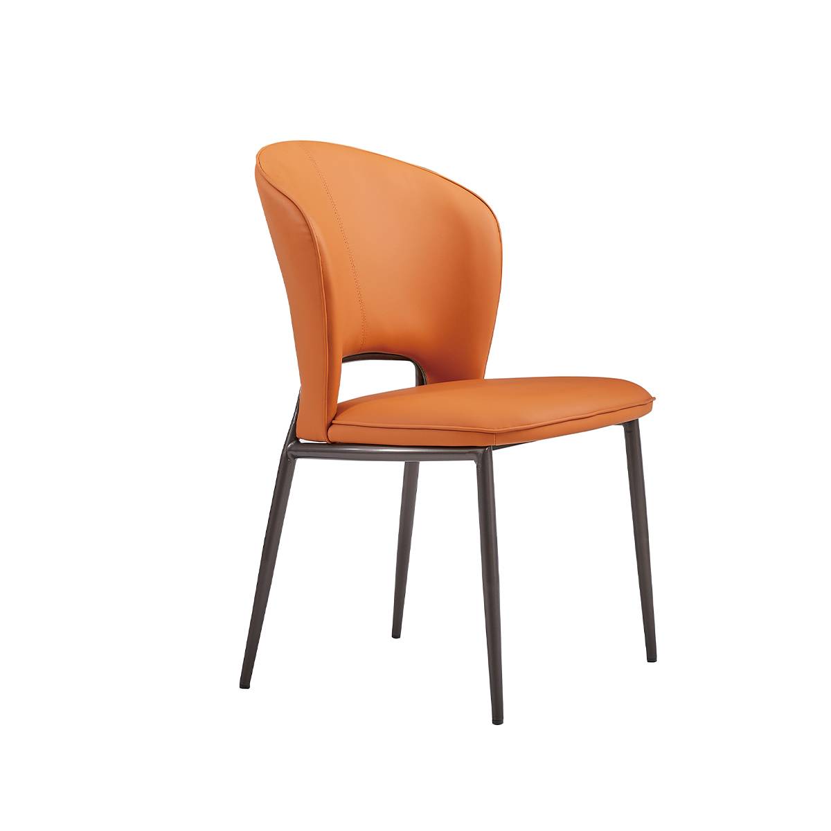 Orange modern dining chair with PU leather upholstery and carbon steel legs