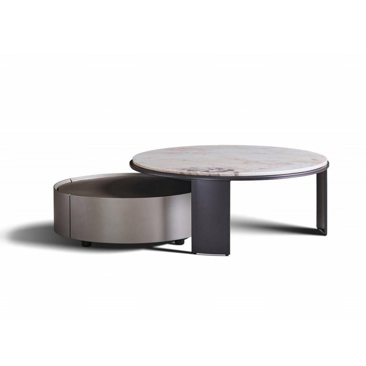 Side view of marble coffee table showing curved base