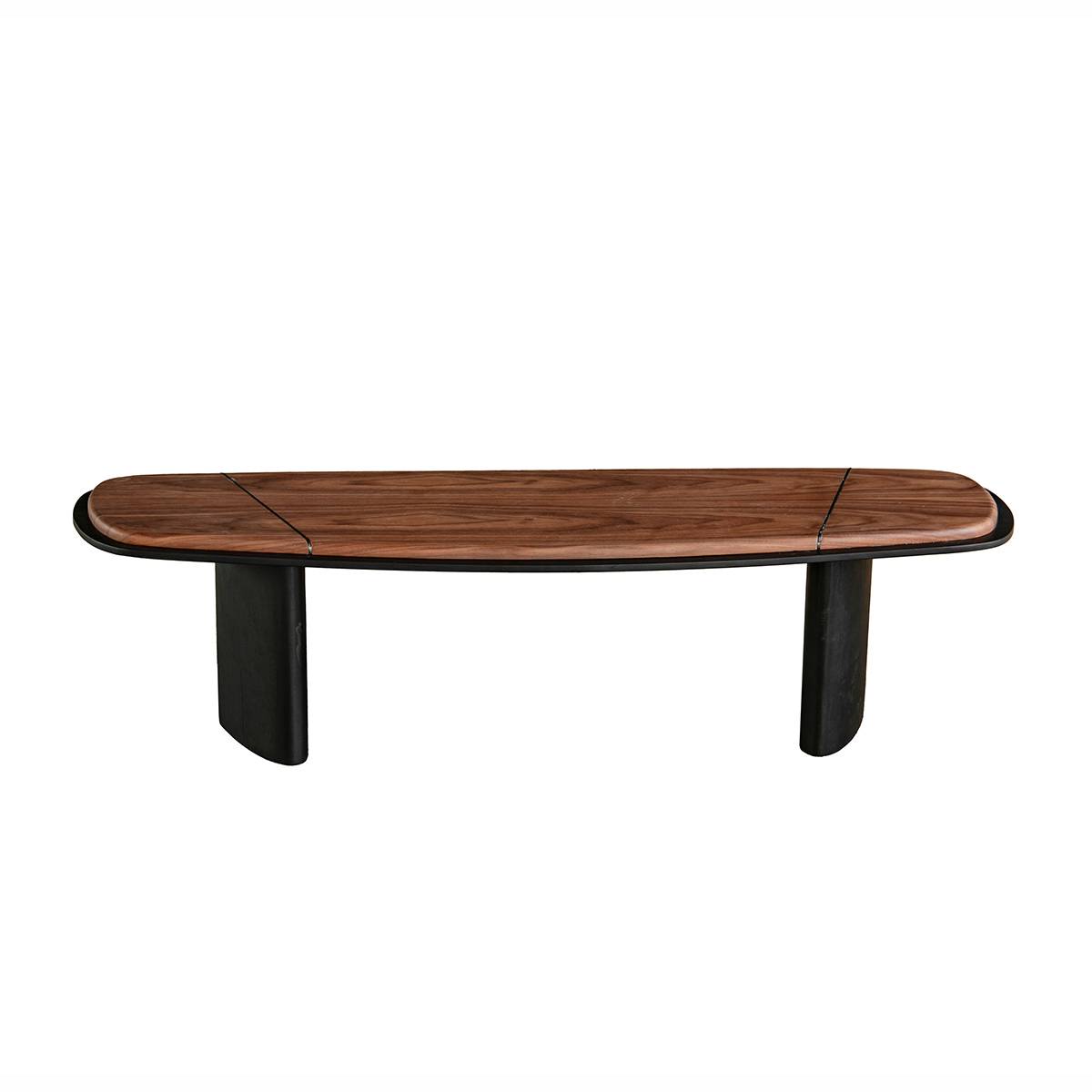 Side view of the ash wood veneer section of the coffee table