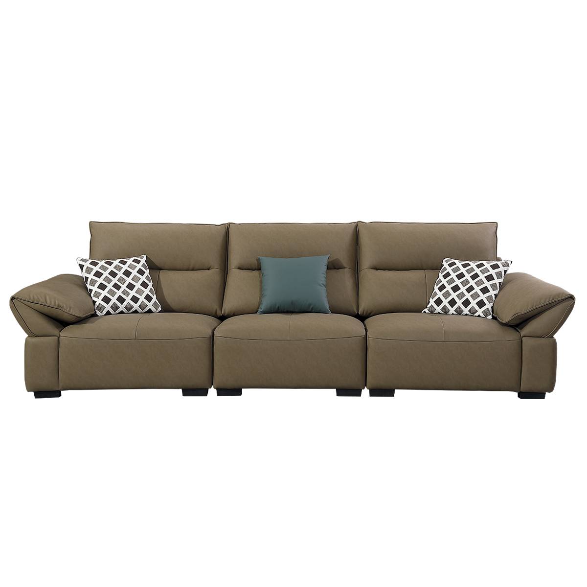 Front view of the brown straight sofa isolated on a white background