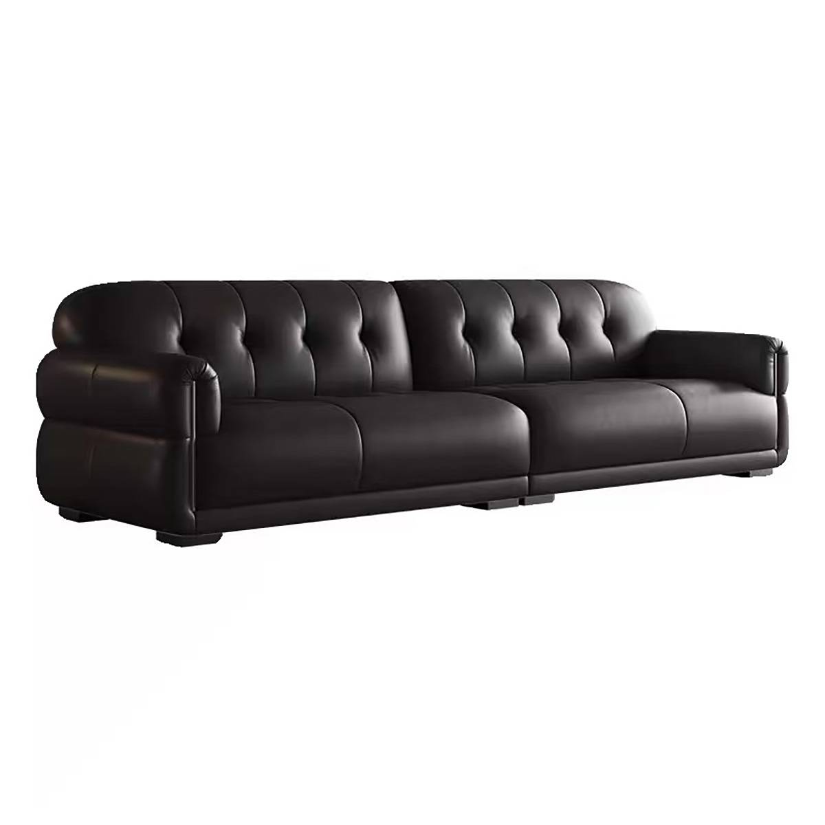 Black eco-leather straight sofa isolated on white background