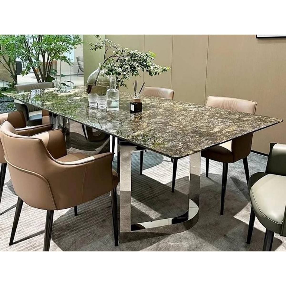 Platinum Diamond Natural Marble Dining Table with Fendi Base (Z60-S23)
