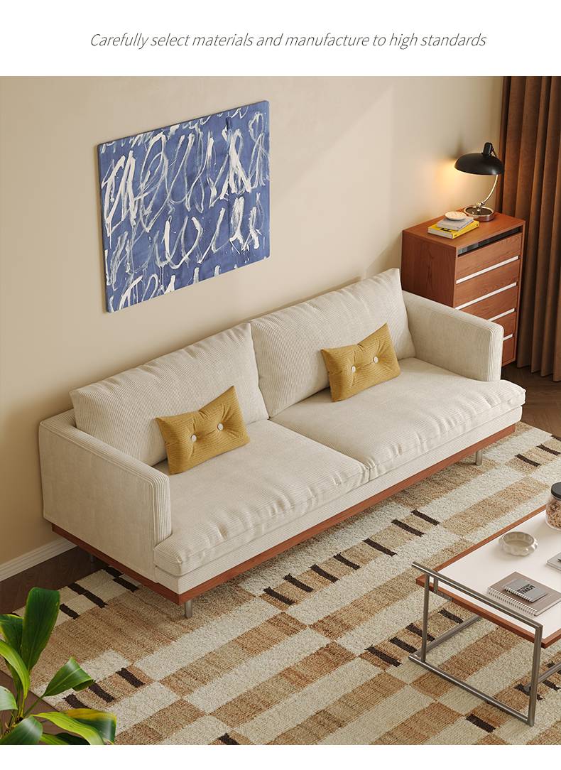 High angle view of cream white sofa