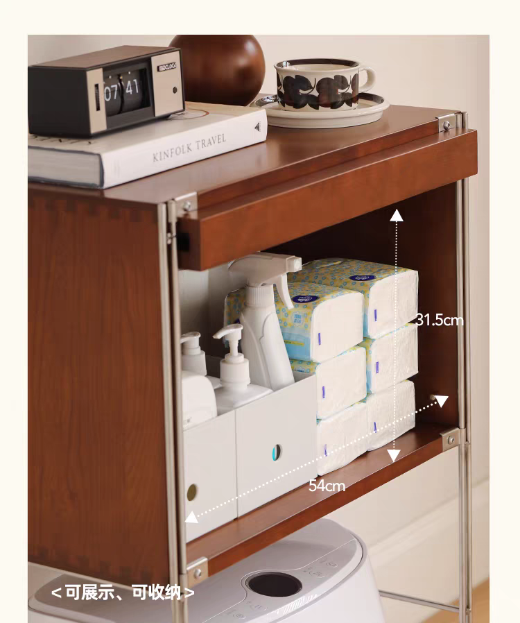 Close-up of the cabinet interior showing storage capacity with dimensions 54cm width and 31.5cm height