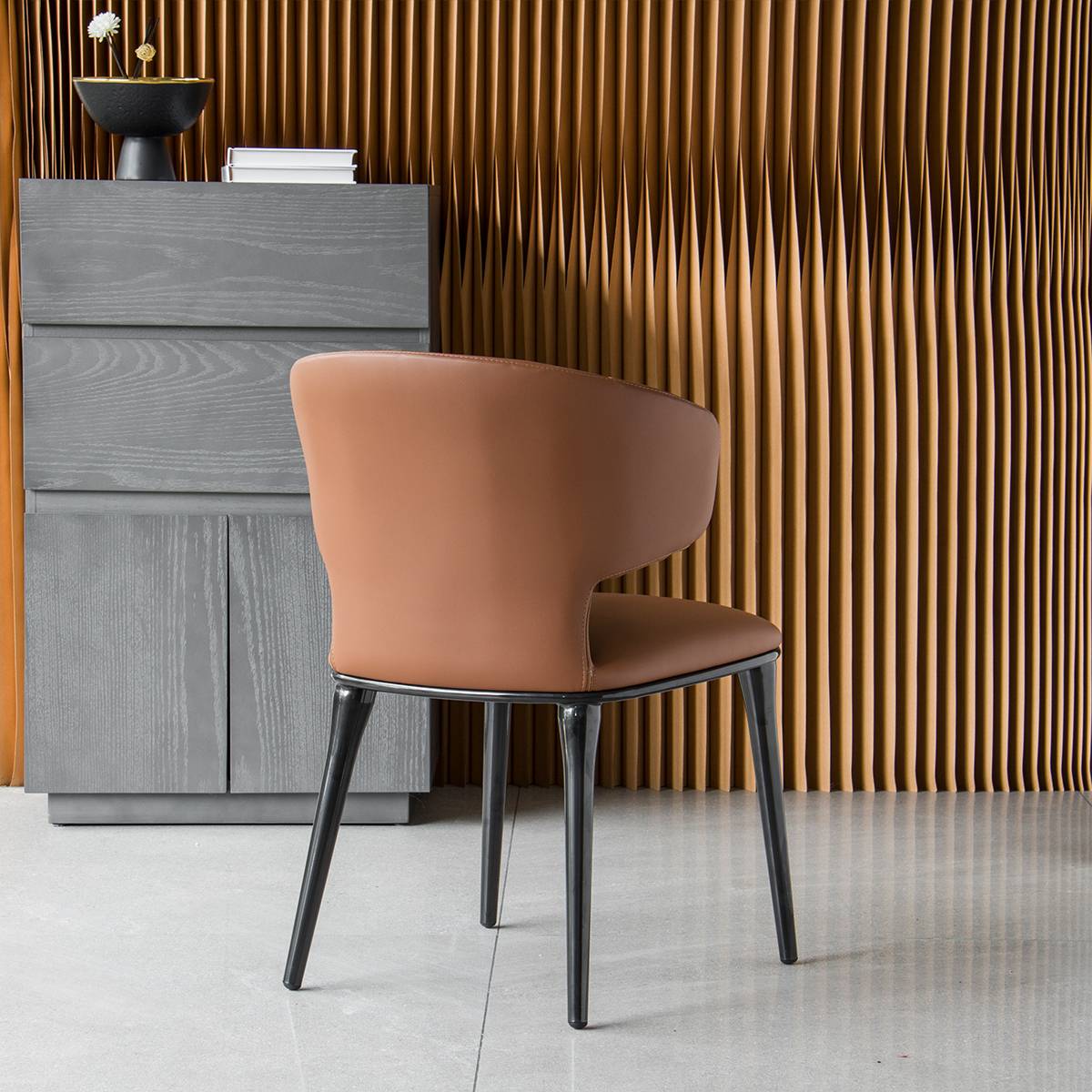 Rear view of khaki dining chair