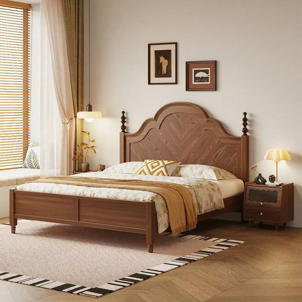 Mid-Century Solid Wood Bed (A76-316 Wood)