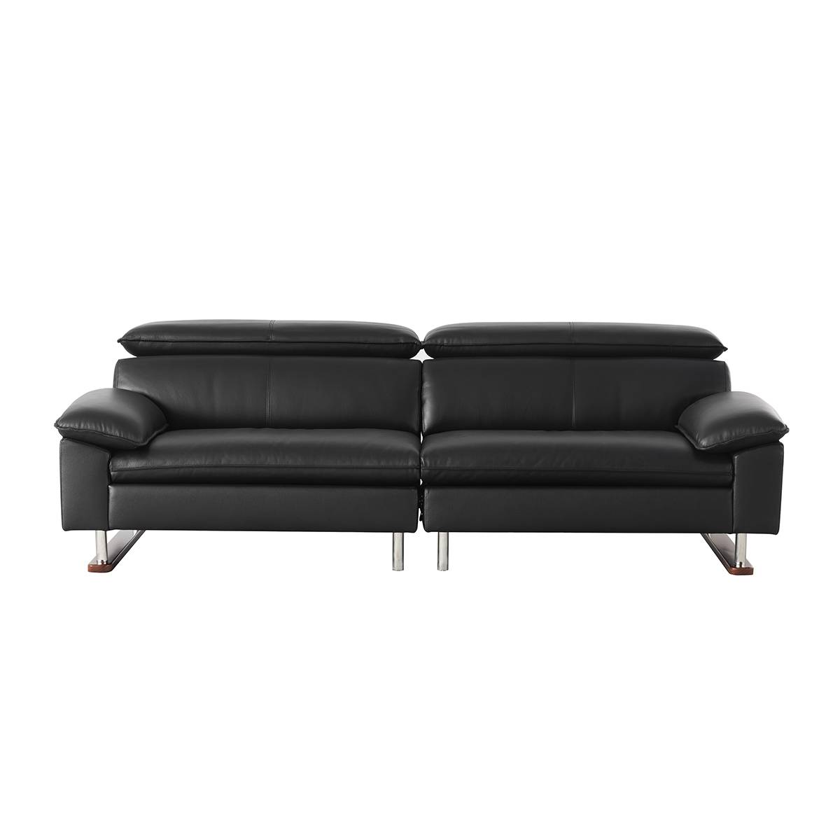 Front view of the black leather sofa
