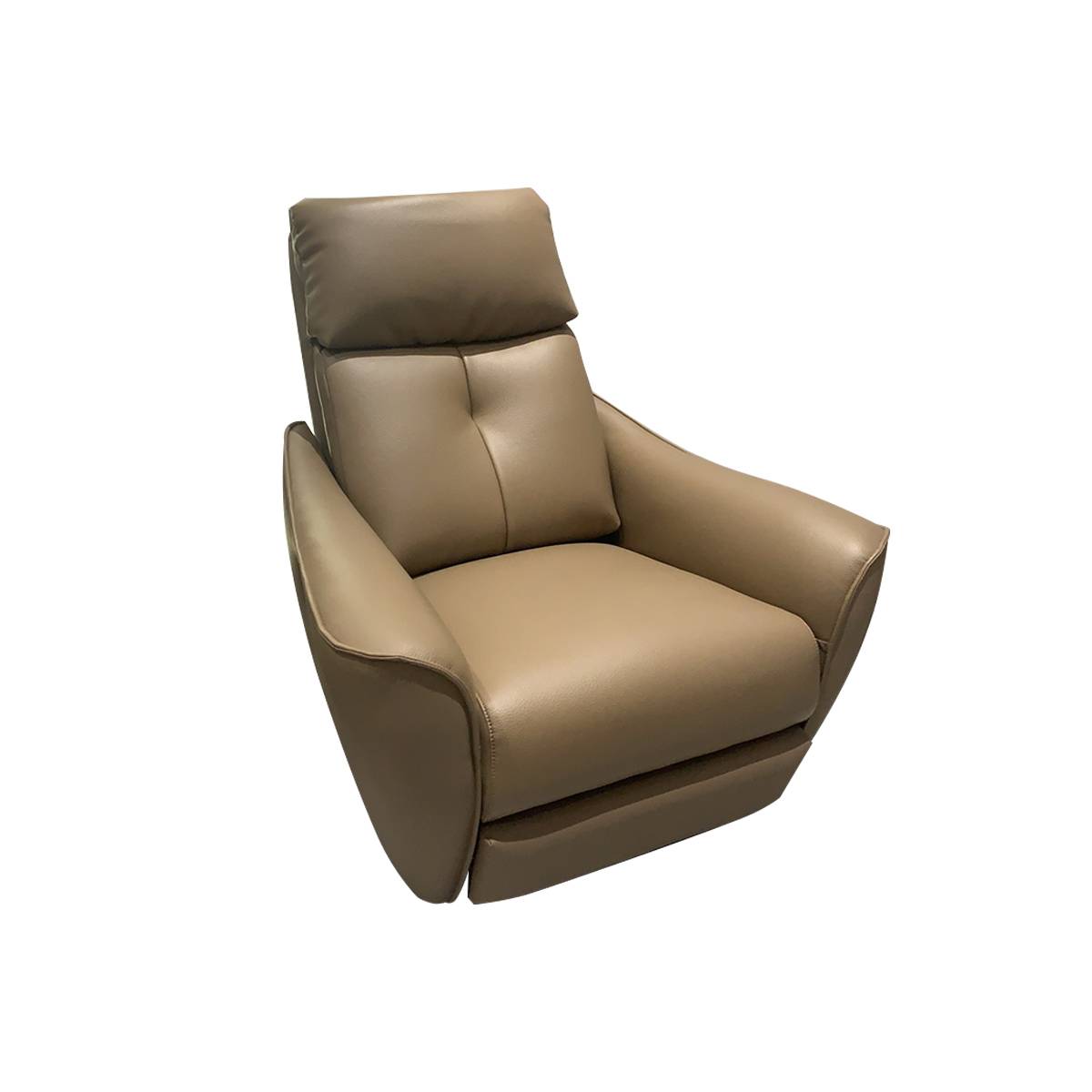 Front view of the beige electric recliner lounge chair in upright position