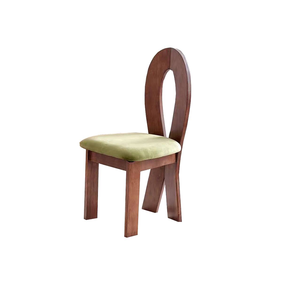 Walnut frame dining chair with light green fabric seat