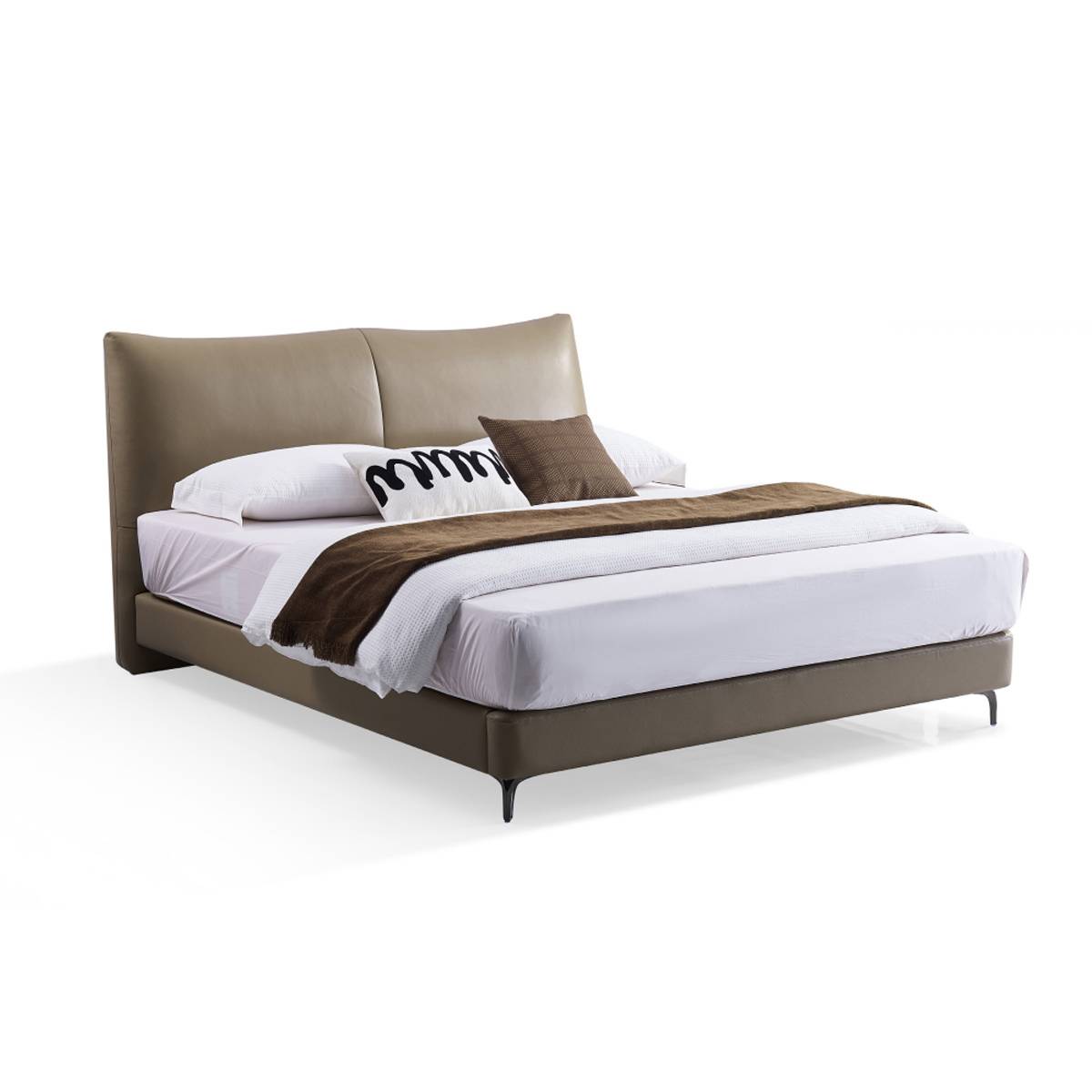 Bamboo Joint Top-Grain Leather Upholstered Bed with High Storage Box (B25-M-017)