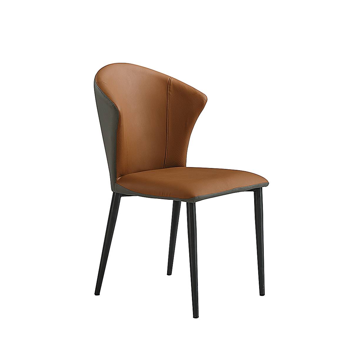 Orange modern wingback dining chair with faux leather and fabric backrest