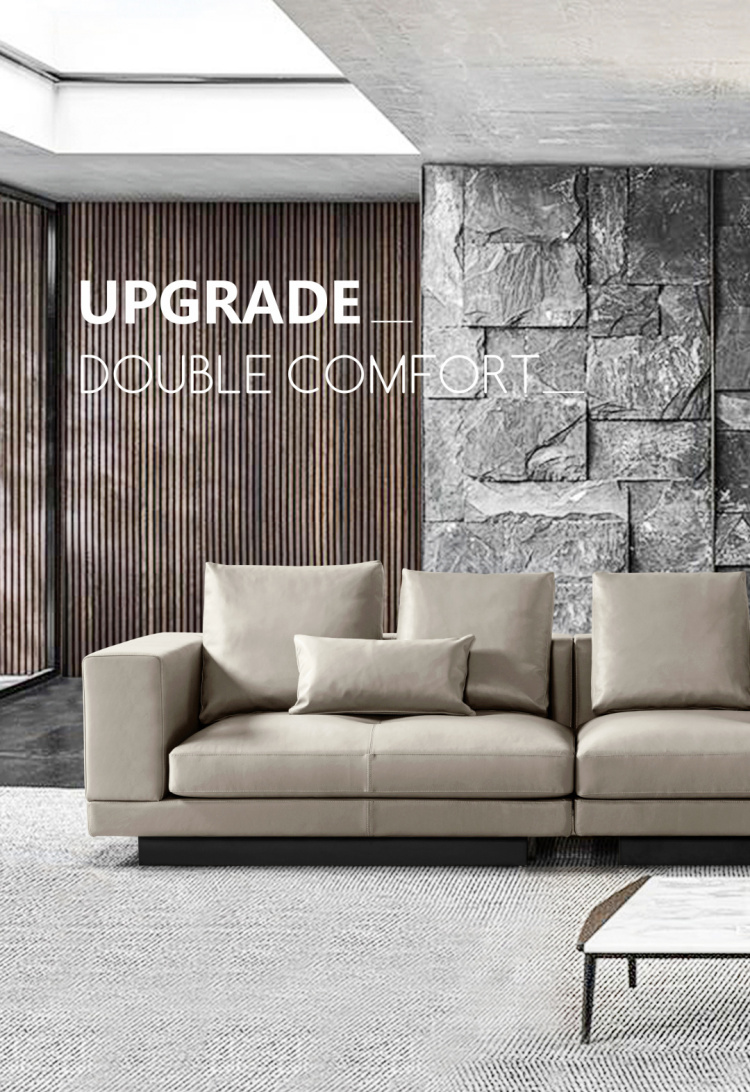 Sofa with text overlay 'UPGRADE DOUBLE COMFORT' highlighting the seating arrangement.
