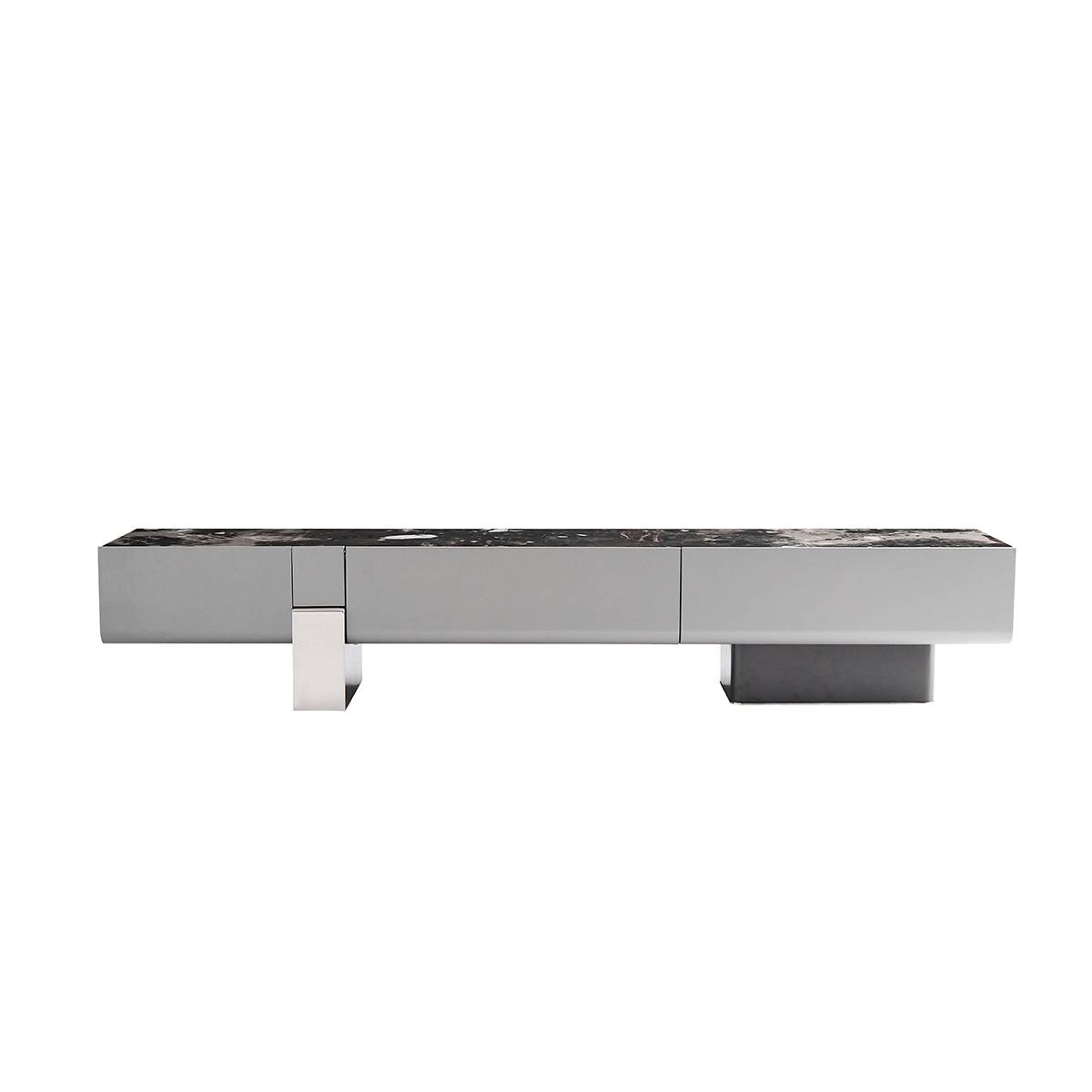 Front view of the TV console showing the contrasting legs
