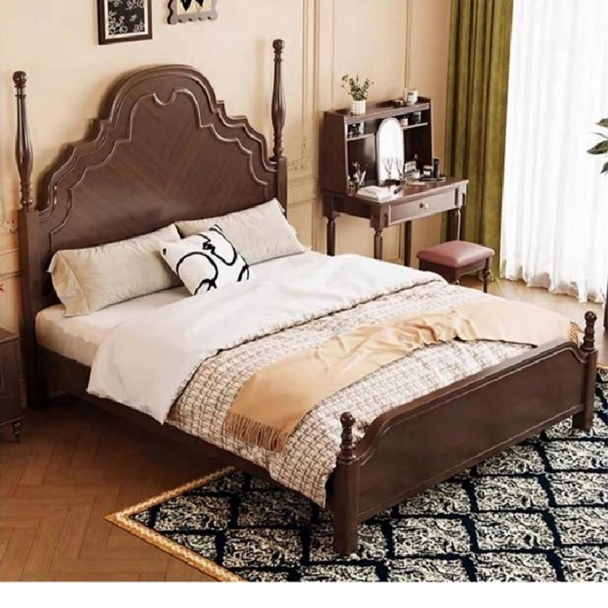 Mid-Century Solid Wood Bed (A51-328)