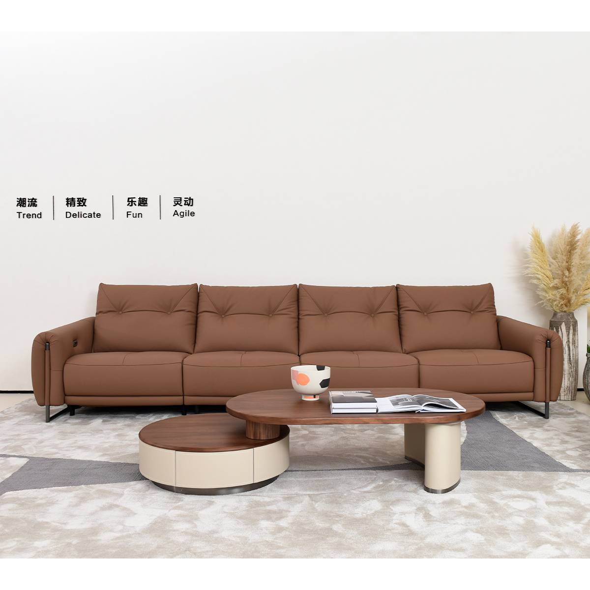 Straight Leather Functional Sofa 3-Seater (B22-T806)