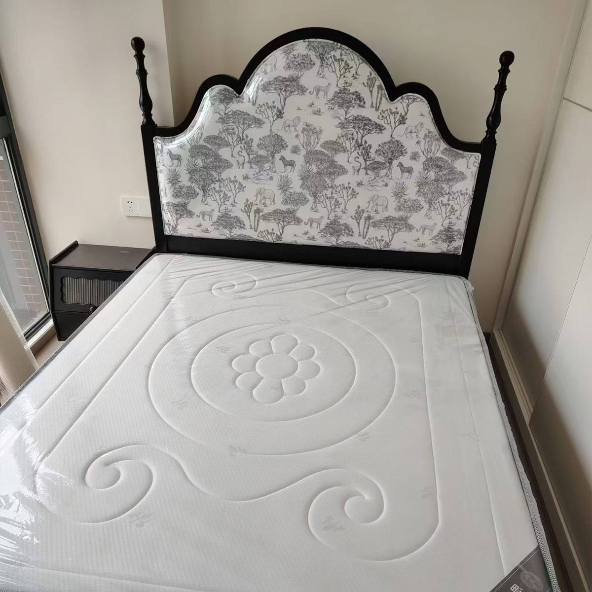 High angle view of the bed frame and mattress
