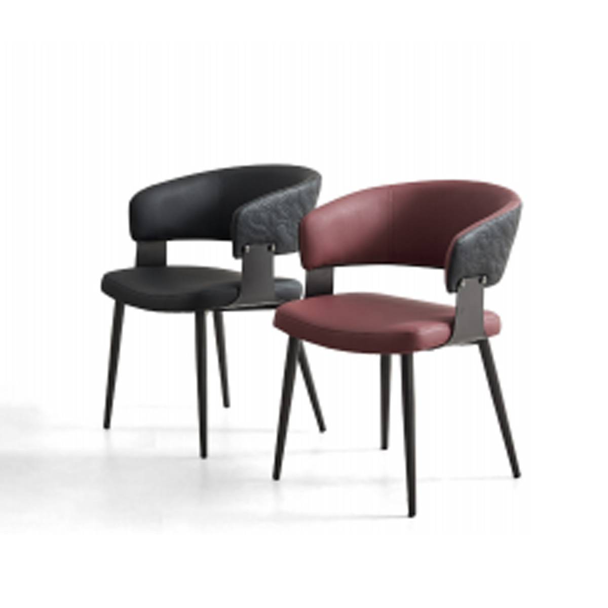 Side view of Black and Wine Red dining chairs