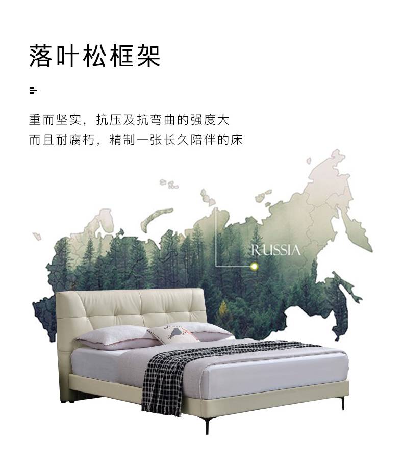 Bed frame illustration highlighting the larch wood construction