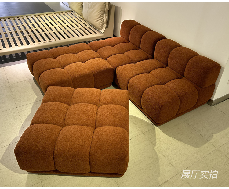 High-angle view of the L-shaped sofa configuration