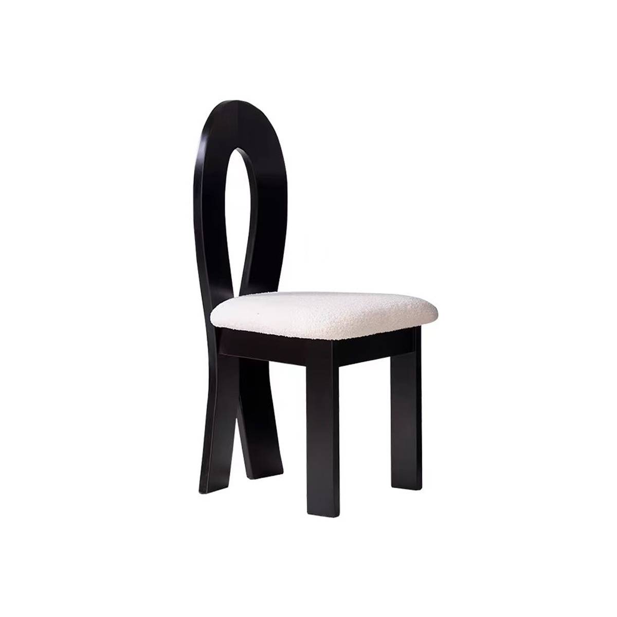 Black frame dining chair with off-white fabric seat
