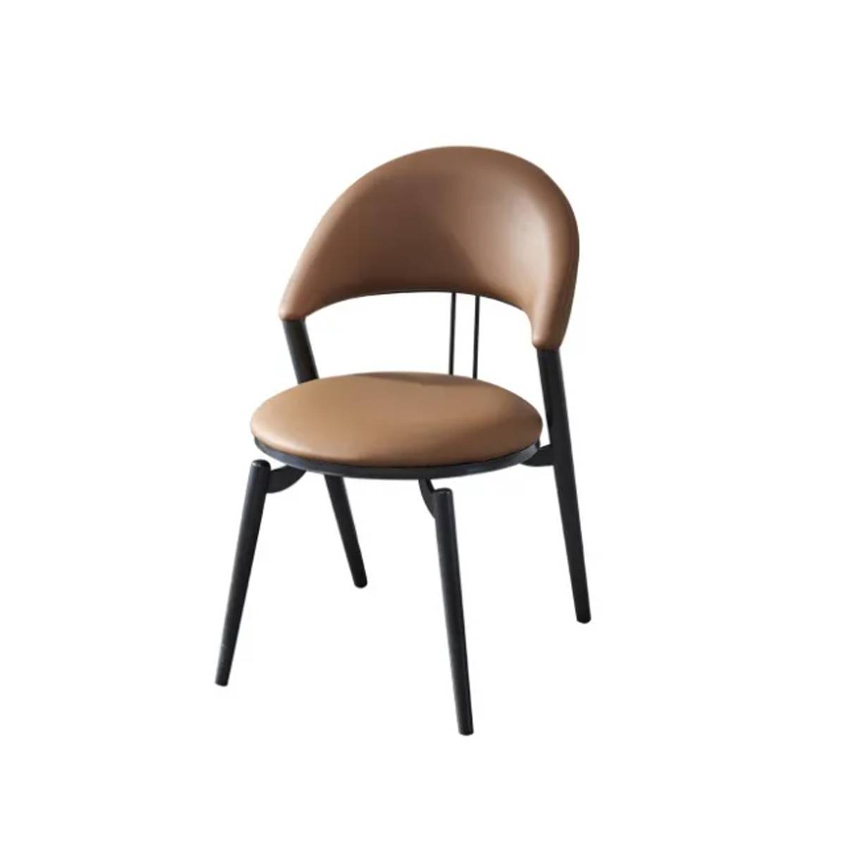 Coffee colored modern dining chair with black metal legs