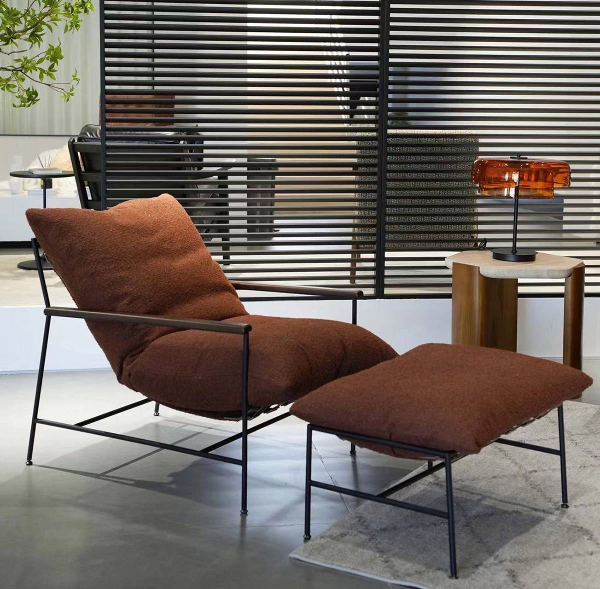 Lounge chair and ottoman set in a modern interior setting