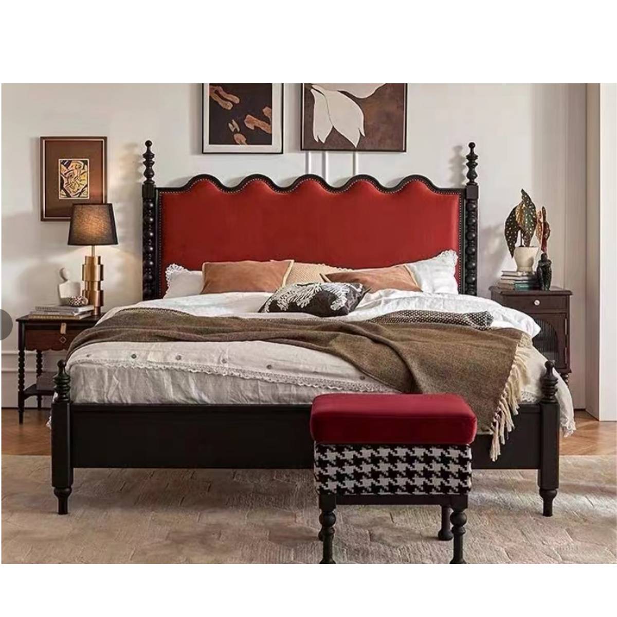 Front view of the bed with a matching bench