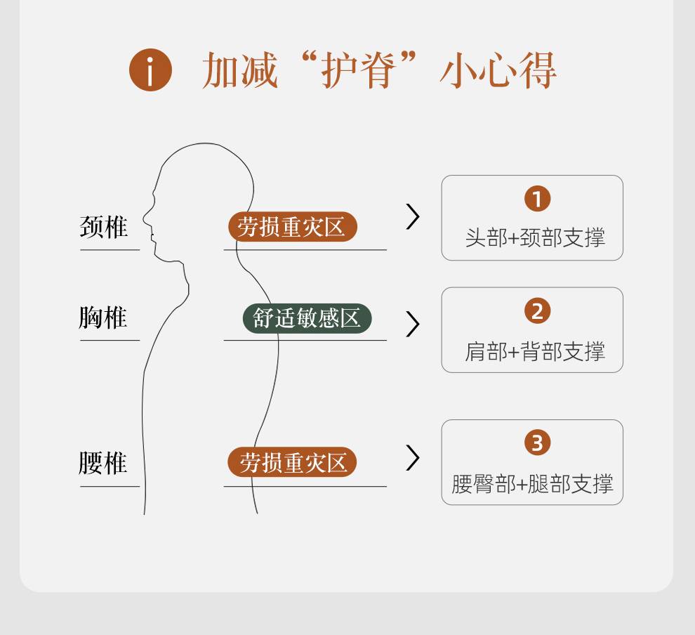 Diagram illustrating ergonomic spine support zones